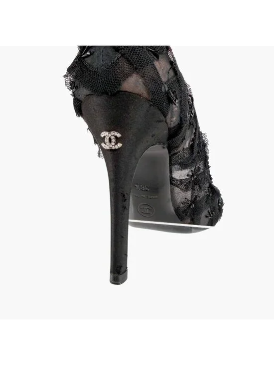 Chanel CC Bead-Embellished Pumps Black Mesh Lace Heels Size 38.5 US 7.5-8 - Picture 7 of 16